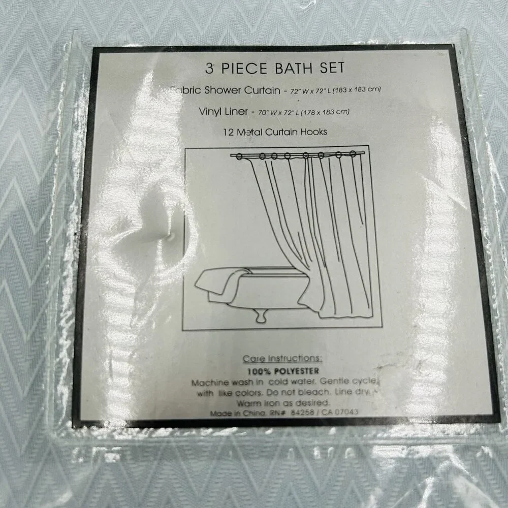 Hamilton Collection 3 Piece Bath Set Textured Shower Curtain, Liner & 12 Hooks